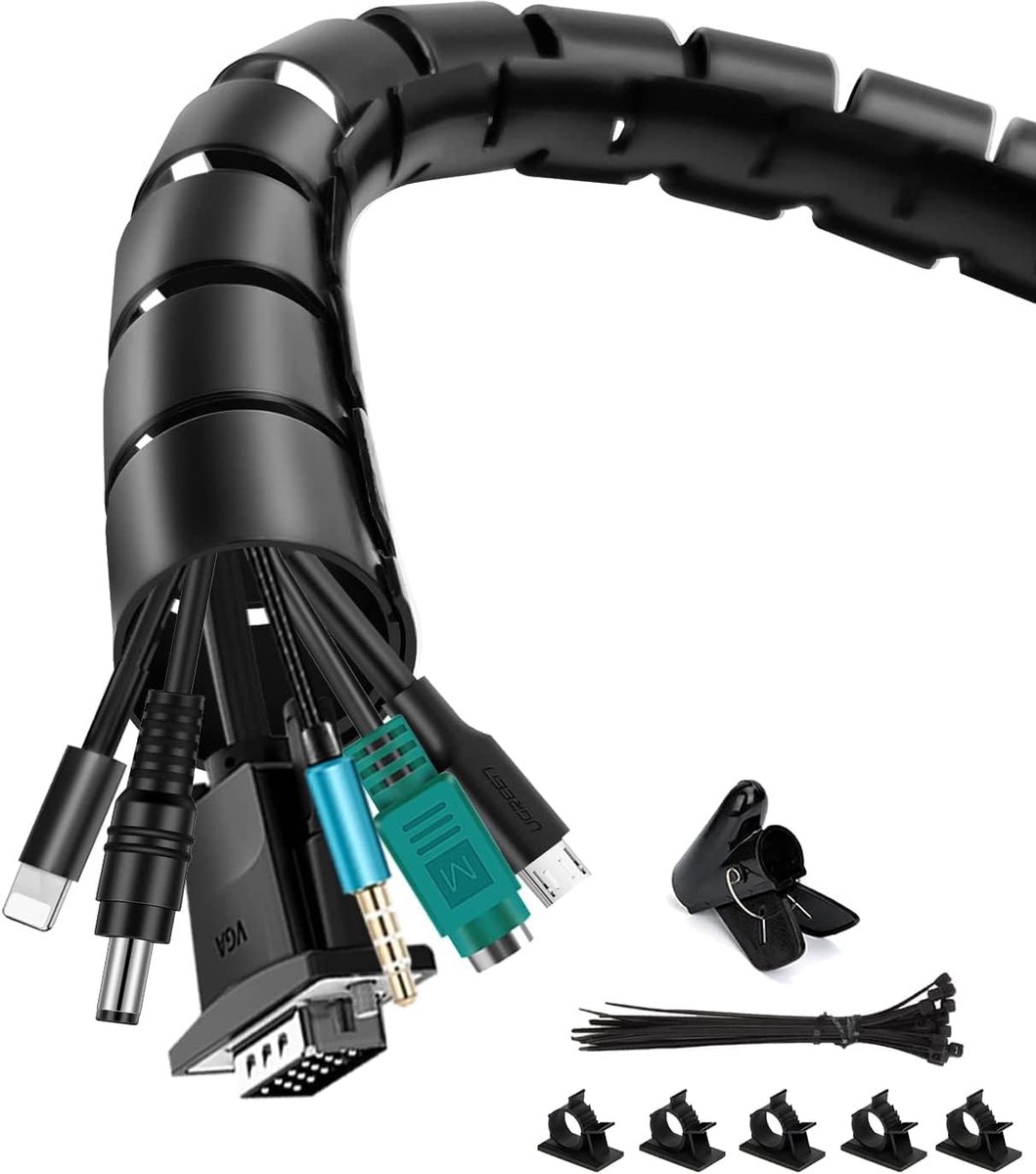Kabel Organizer Set - Kabel Bescherming - Kantoor Thuis - Flexibele Dubbele Diameter - 3 Meter - Zwart
