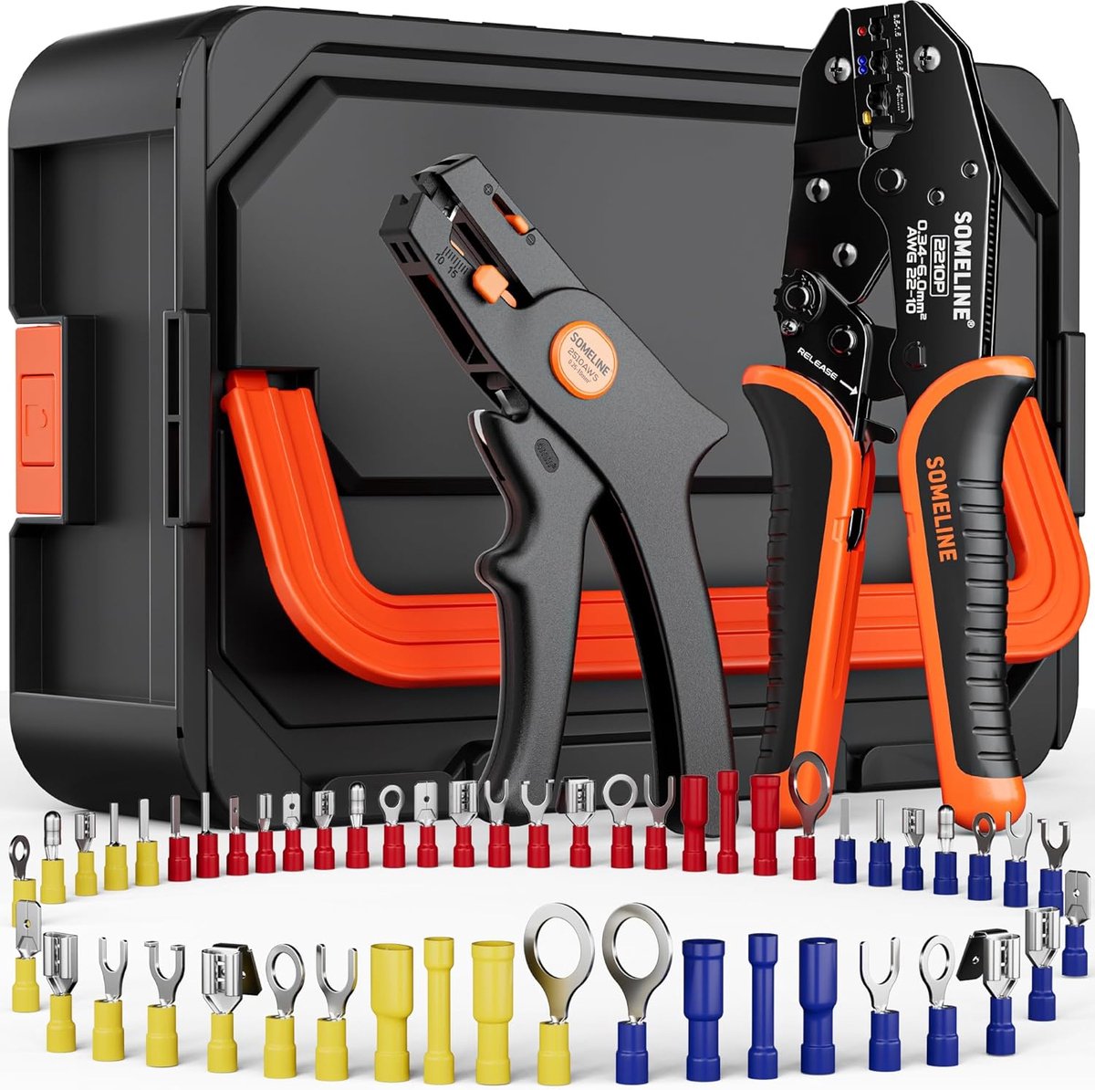 Krimptangenset - Kabelschoenset - Elektrische werkzaamheden - Automatische striptang - 034-6 mm² - Grijs
