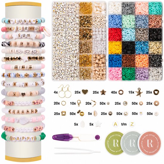 Richly® XXL Luxe Katsuki Kralen Set - inclusief E-BOOK - sieraden armbandjes maken meisjes & dames - incl. letterkralen, parels, houten kralen en schelpkralen - kralenketting - kralendoos