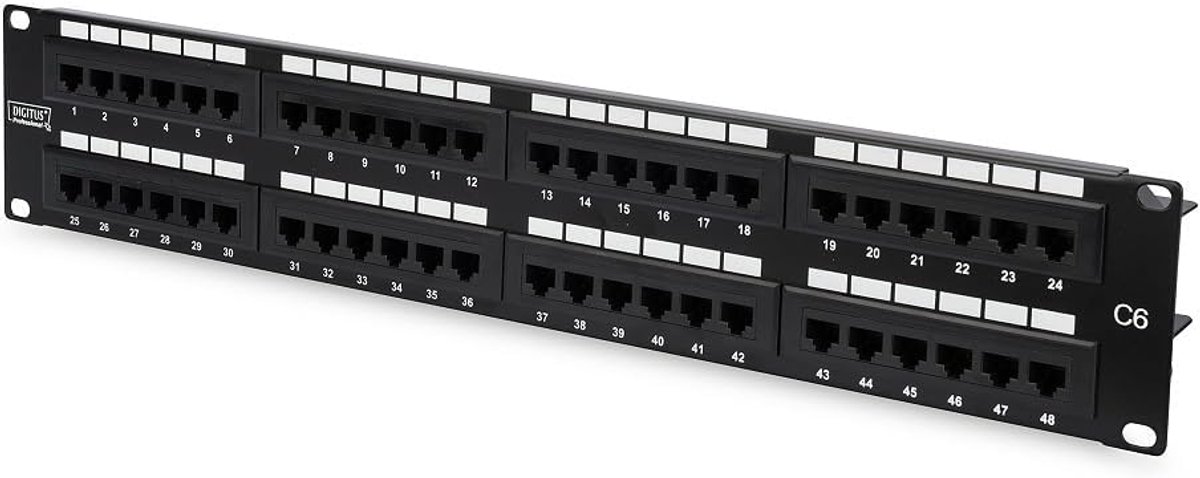 19 Inch Patchpaneel 48 Poorts Cat-6 Ongeschermd LSA RJ45 voor Rackmontage 2U Zwart