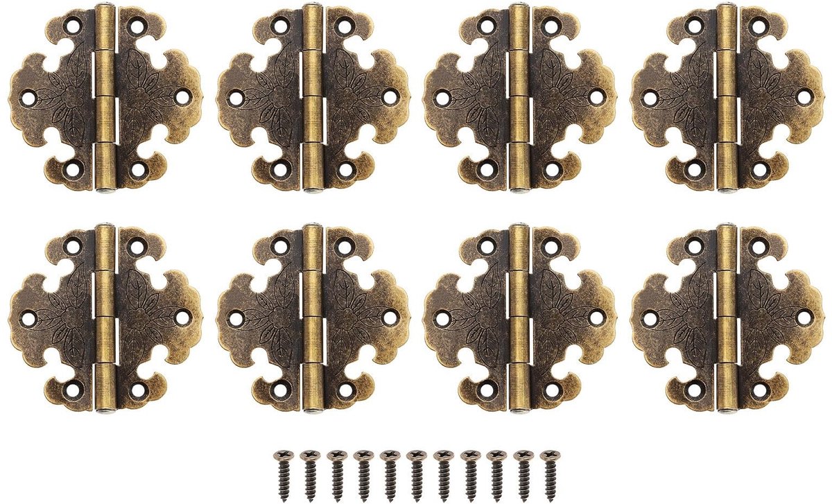 Dailygoods- Scharnier Antiek Brons - Mini Scharnieren - Vintage Scharnier - Scharnier Reparatie Plaat - 8x Scharnieren - 66x65mm Afmetingen - Buitenscharnier