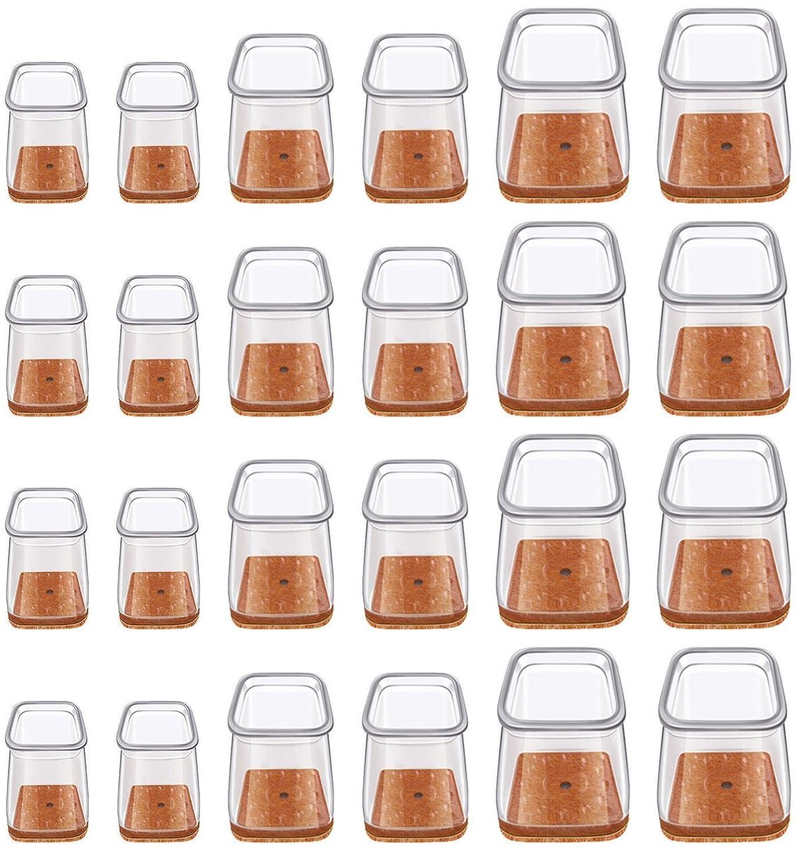 Dailygoods- Stoelpootkappen 24 Stuks - Transparante Silicone Beschermers - Slijtvaste/Antislip - Voor Tafel- en Stoelpoten - Diverse Maten - Geluidloos Gebruik - Meubelbeschermers
