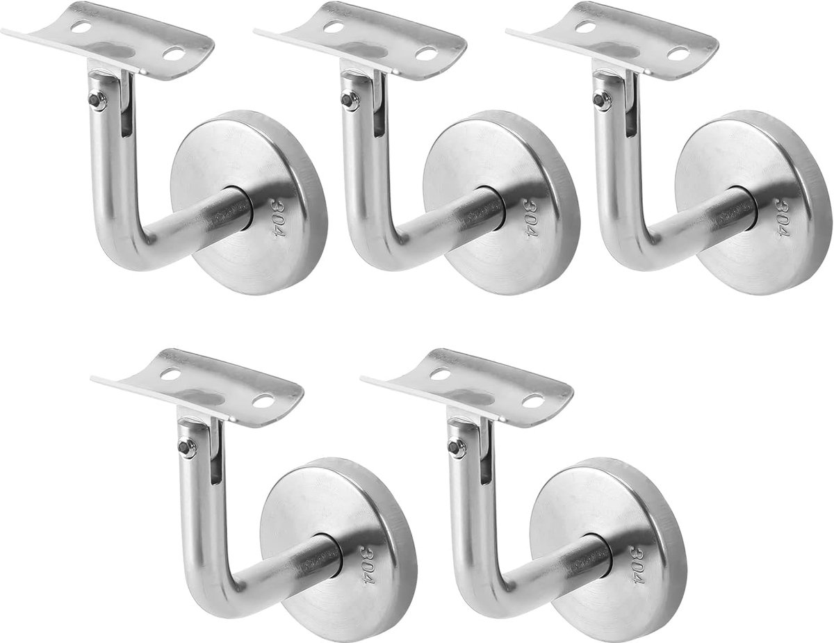 Leuninghouders - Muurbevestiging Ondersteuning - Trappen Beveiligen - Verstelbare Hoek - 5 Stuks - Zilver