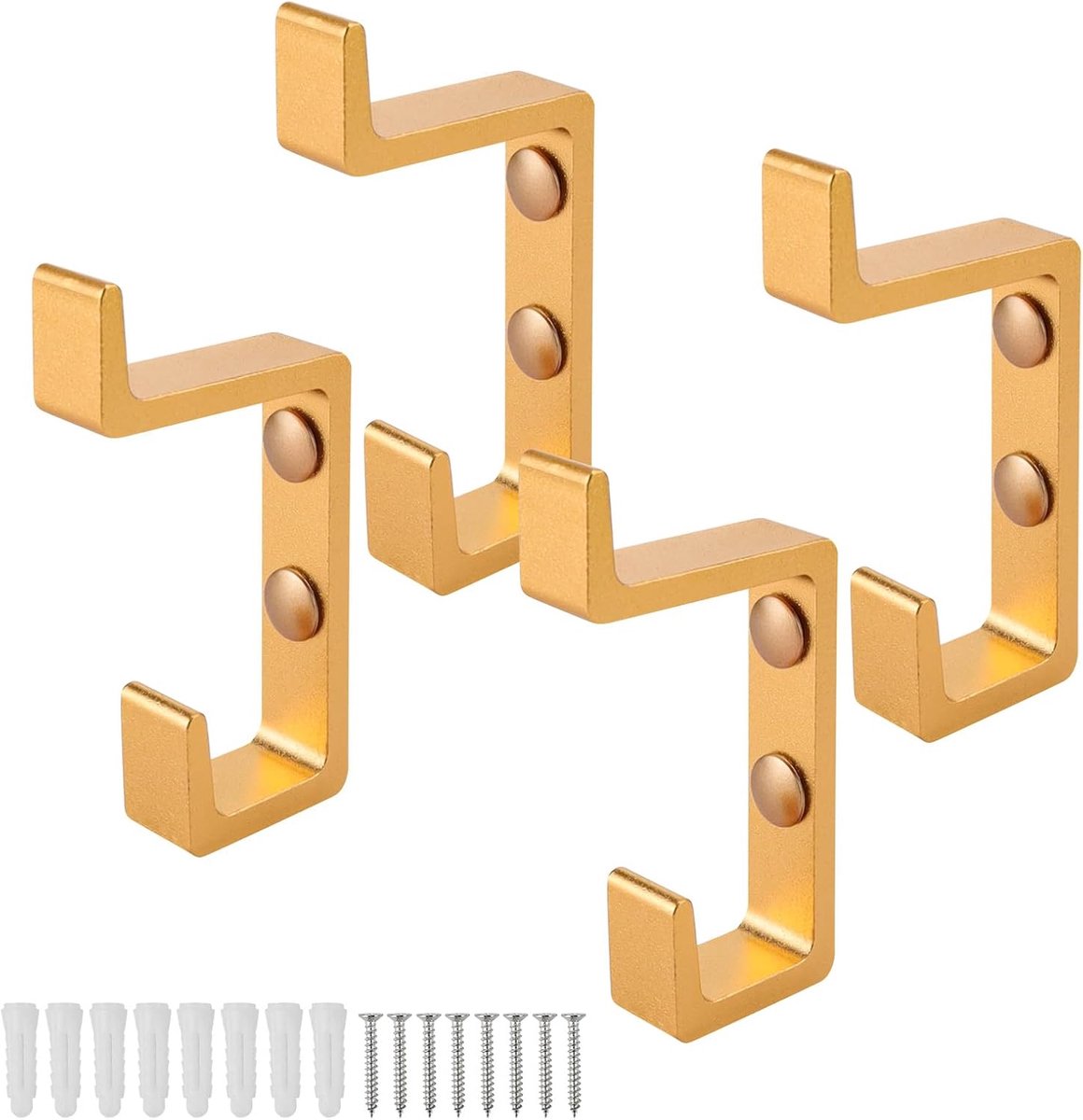 Gouden Handdoekhaken - Wandhaken Set - Badkamer Organiseren - Dubbele Haken - 4 Stuks - Go