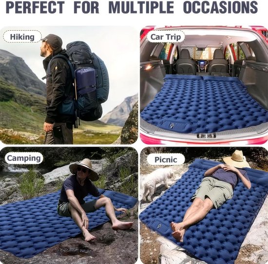 Slaapmatras 2-persoons - Kampeerbed opblaasbaar - Outdoor kamperen - Zelfopblazend met pedaal - 196 x 125 cm - Blauw — afbeelding 3