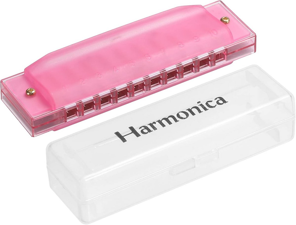 Mondharmonica 10 Gaten - Muziek Instrument - Muziek Maken Leren - Inclusief Opbergdoos - 104 mm Lengte - Roze
