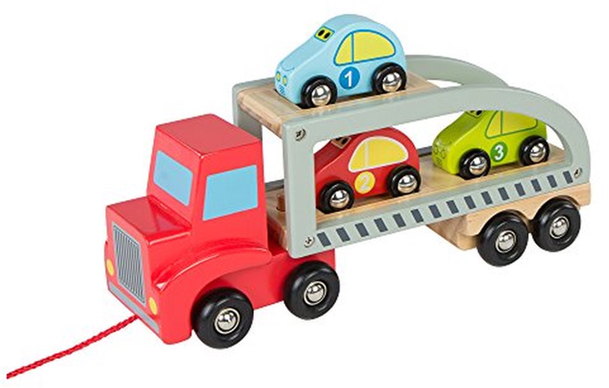 Houten Aanhanger - Speelgoed Vrachtwagen - Kind Ontwikkeling - Duurzaam Hout - 28 cm - Gesorteerd