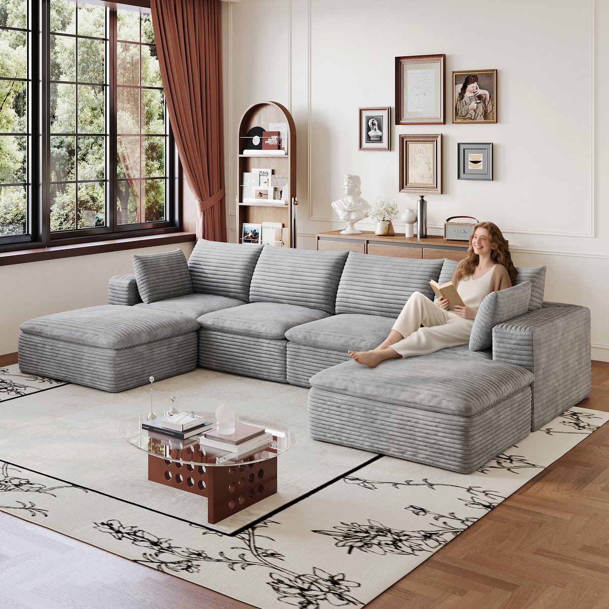MODENUIT Modulaire Bank 340 cm - Verstelbare Opstelling En Afneembare Bekleding - Voor Woo