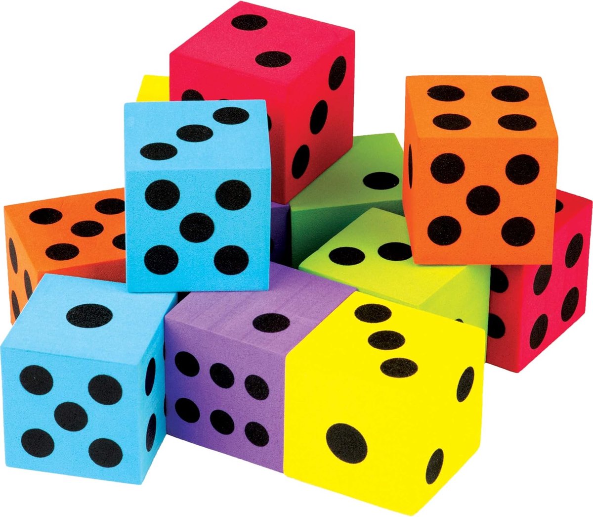 Grote Schuim Dobbelstenen - Kleurrijke Dobbelstenen - Educatief Spelen - Set van 12 - 3.8 cm - Gekleurd