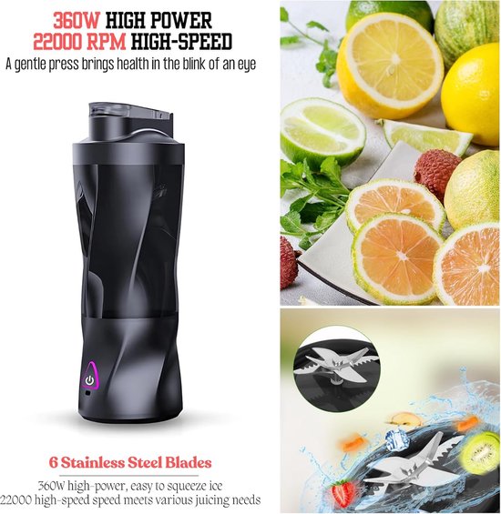Draagbare sapcentrifuge/blender, USB-oplaadbare smoothie maker met 6 verbeterde messen en 6000mAh batterij, 700ml/24oz inhoud, ideaal voor smoothies, proteïneshakes, op reis en op kantoor (wit) — afbeelding 5