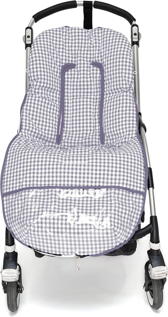 Voetenzak en luiertas - Kinderwagen set - Baby onderweg - Handgemaakt katoen - 35x36x10 cm - Geruit grijs — afbeelding 5