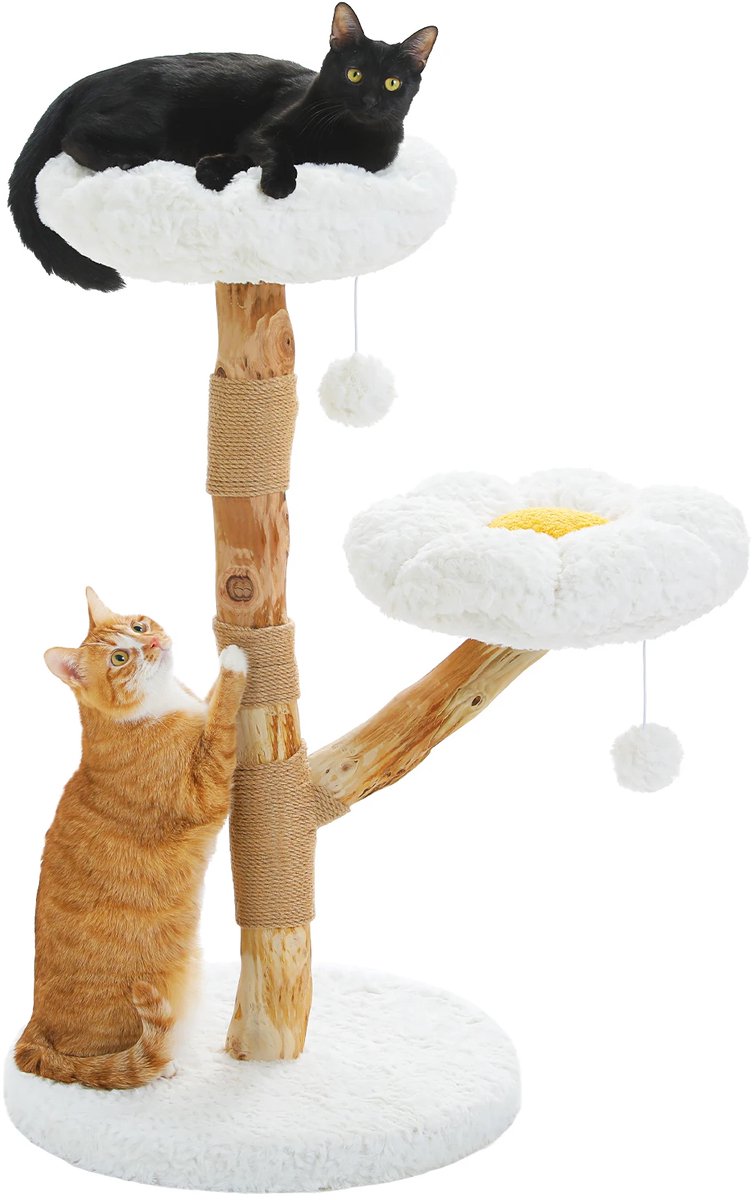 Hutjemutje - krabpaal - katten krabpaal - kattenboom - zachte bloemen zitting - met sisal - hout - 48 x 92 cm - wit