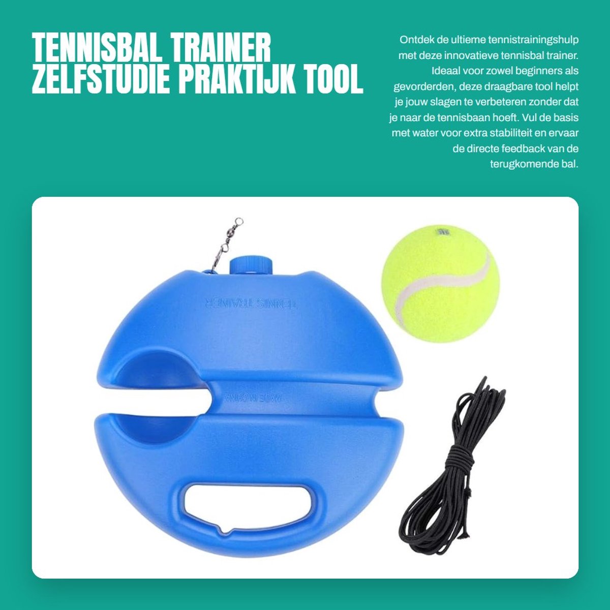 Dailygoods- Tennisbal Trainer Draagbaar - Trainingshulp - Zelfstudie Tool - Voor Beginners/Volwassenen - Kunststof/Rubber - Vulbare Basis - Tennistrainer