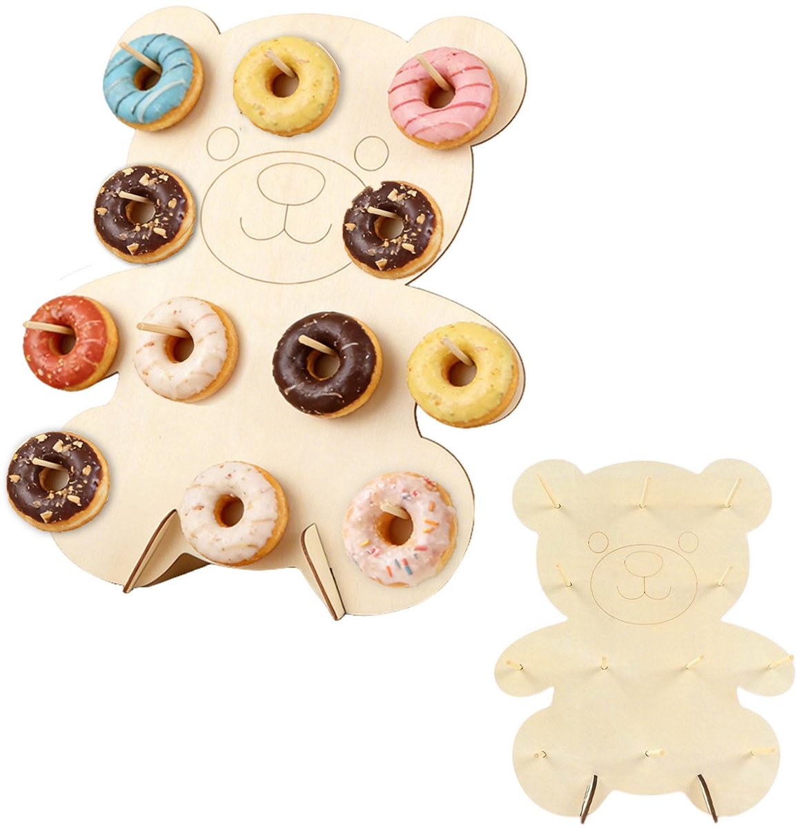 Dailygoods- Donuthouder Berenmodel - Houten Donutstandaard - Feestdecoratie - Wandmontage - Duurzaam - Afmetingen 35 x 29 cm