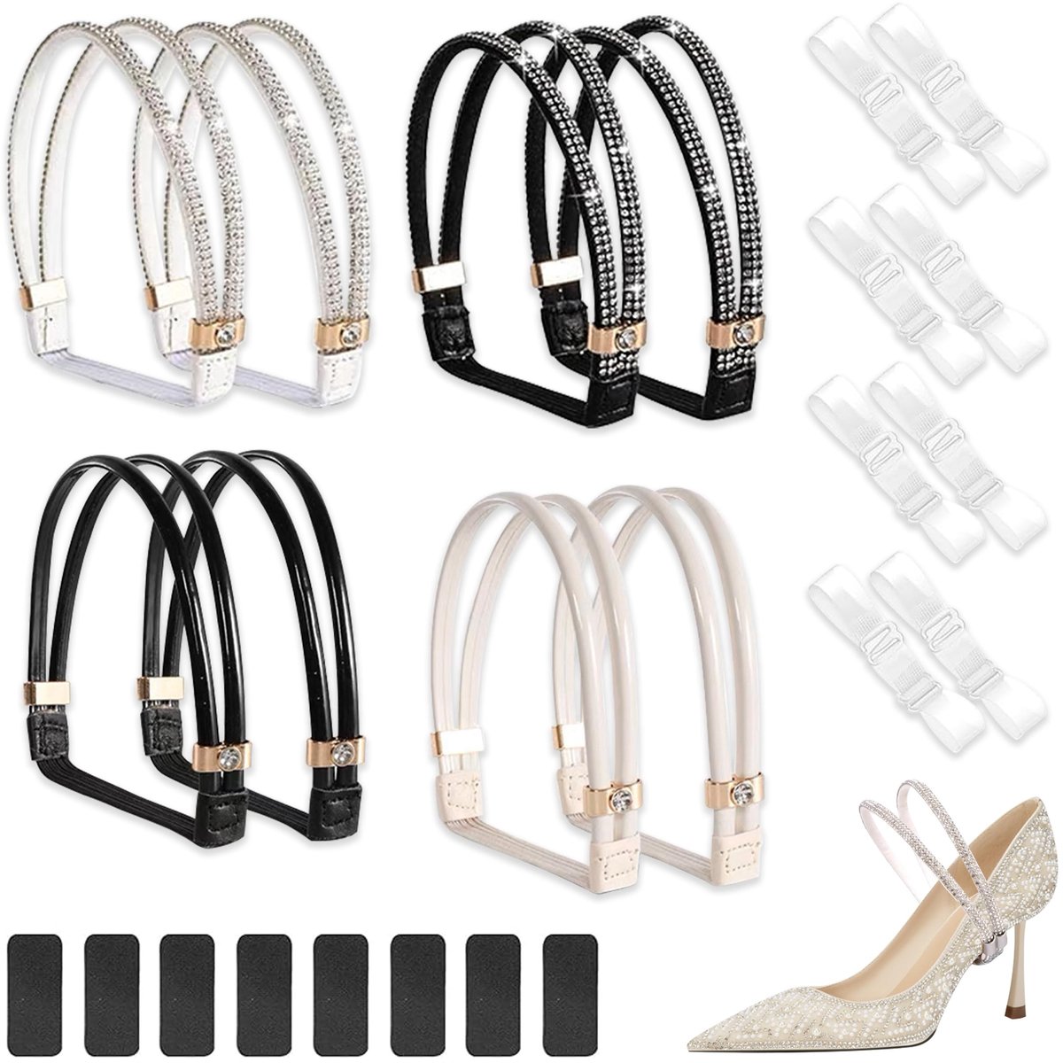 Dailygoods- Schoenveters Elastisch - 8 Paar Verstelbare Veters - Antislipstickers - Schoenriemen voor Hakken - Dames Schoenbandjes - Transparant