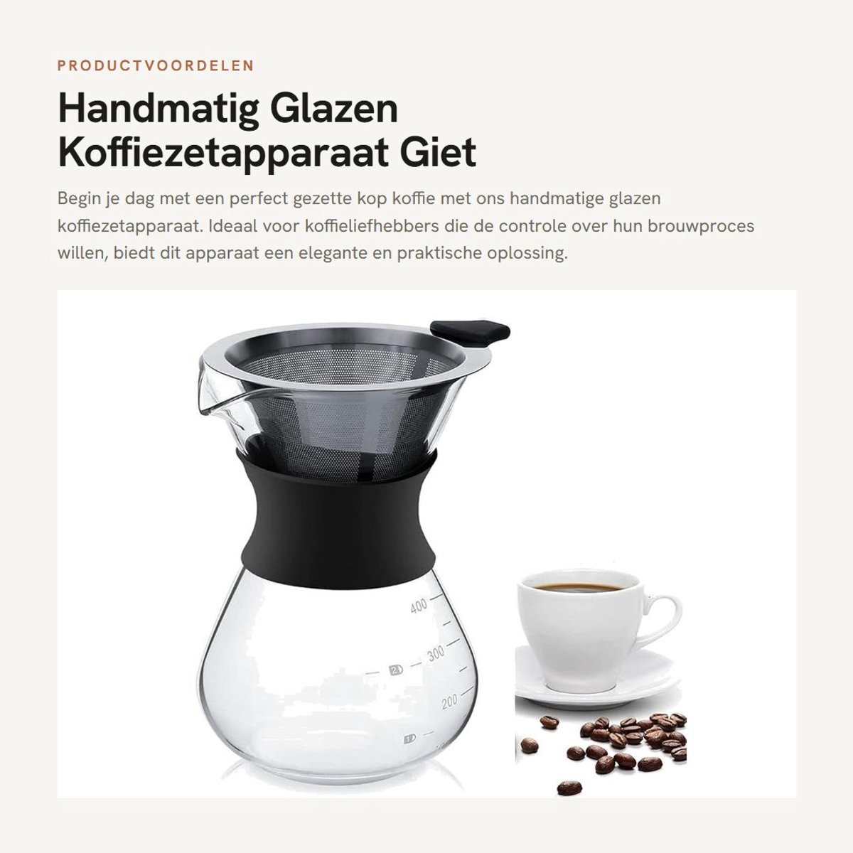 Dailygoods- Koffiezetapparaat met roestvrijstalen filter - Glazen koffiezetapparaat - Handmatig koffiefilter - Inhoud 400ml - Compacte afmetingen 10x11,5x15cm - Elegant ontwerp - Filterkoffiezetter