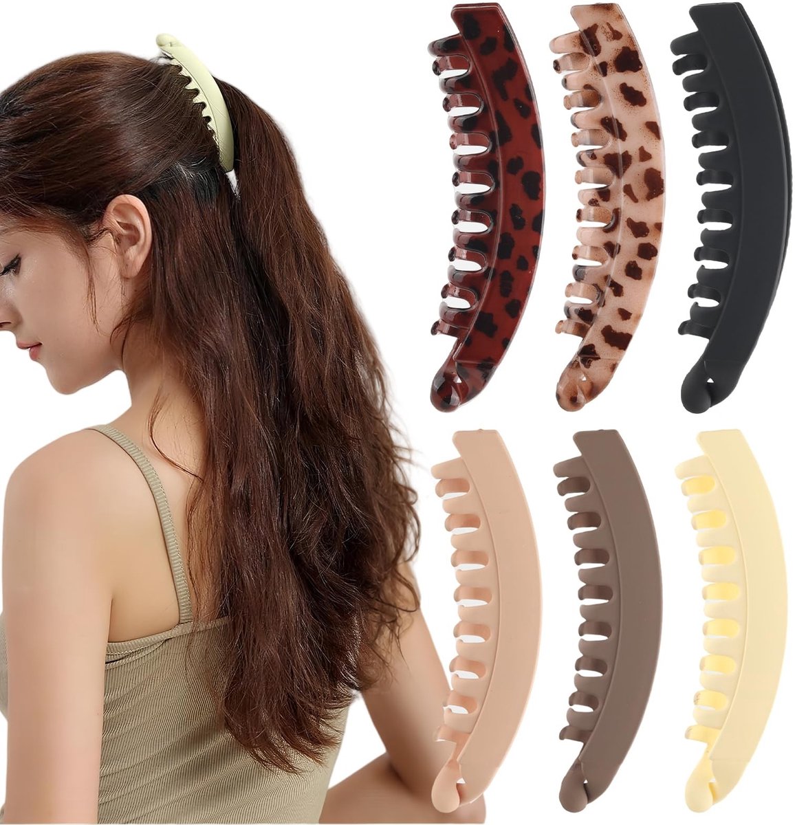 Dailygoods- Bananenklem Set van 6 - Antislip Haarspelden - Geschikt voor Dik/Fijn Haar - Voor Lange/Korte Kapsels - 13 cm Lang - Klassieke Kleuren - Haarclip