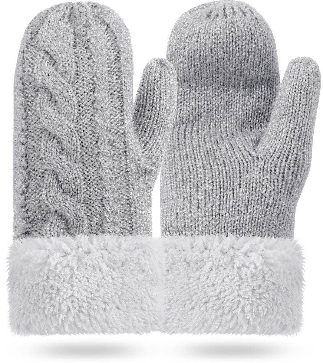 Dailygoods- Vingerloze Handschoenen Dames - Warme Dikke Wanten - Polswarmers - Winter - Lichtgrijs - 30 cm lang / 10 cm breed