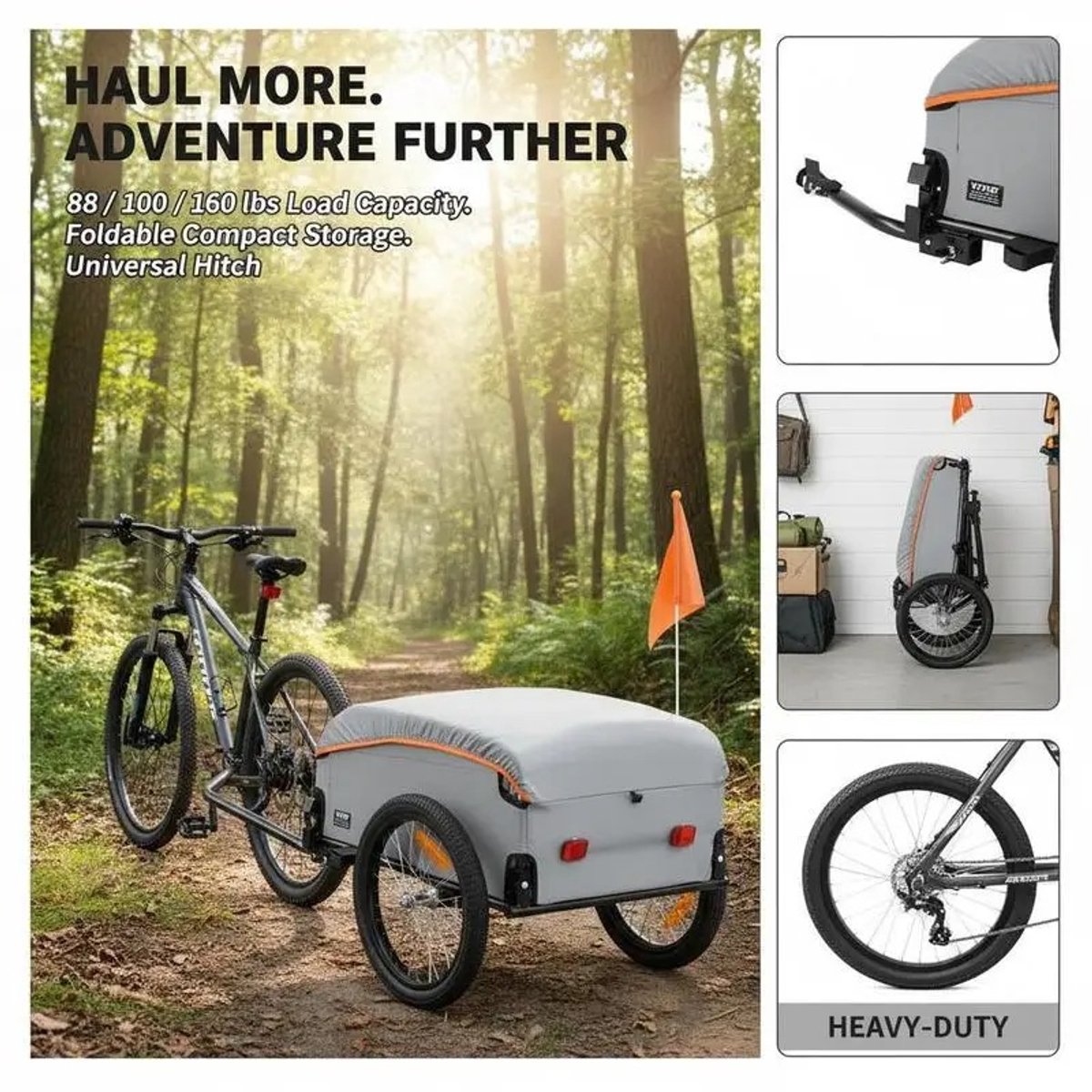 Solayne Fietskar - Transportkar - Fiets aanhanger - Transportfiets - Bagage - Fietstrailer - Opvouwbaar - Waterdicht - Draagvermogen 45kg – foto 6