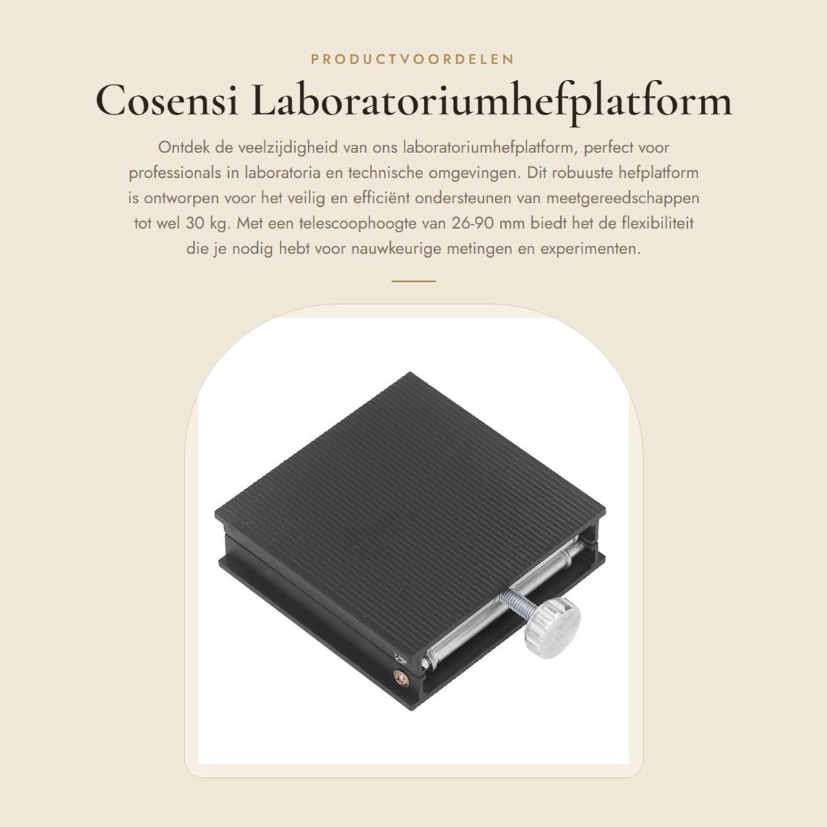 Dailygoods- Laboratoriumhefplatform max. 30 kg - Aluminiumlegering - Telescoophoogte 26-90 mm - Geschikt voor meetgereedschappen - Standaardkwaliteit - Veiligheidsprestaties - Hefbrug