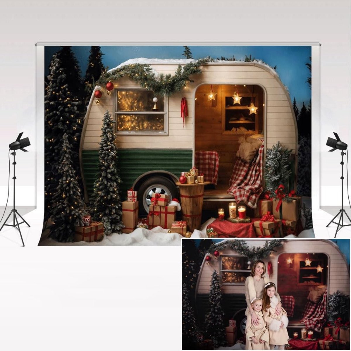 Dailygoods - Fotografie Achtergrond - Kerst Sneeuw Nacht Bos - 3x2m - Ideaal voor Portret - Camping Auto Achtergrond - Geschikt voor Kinderen en Familie