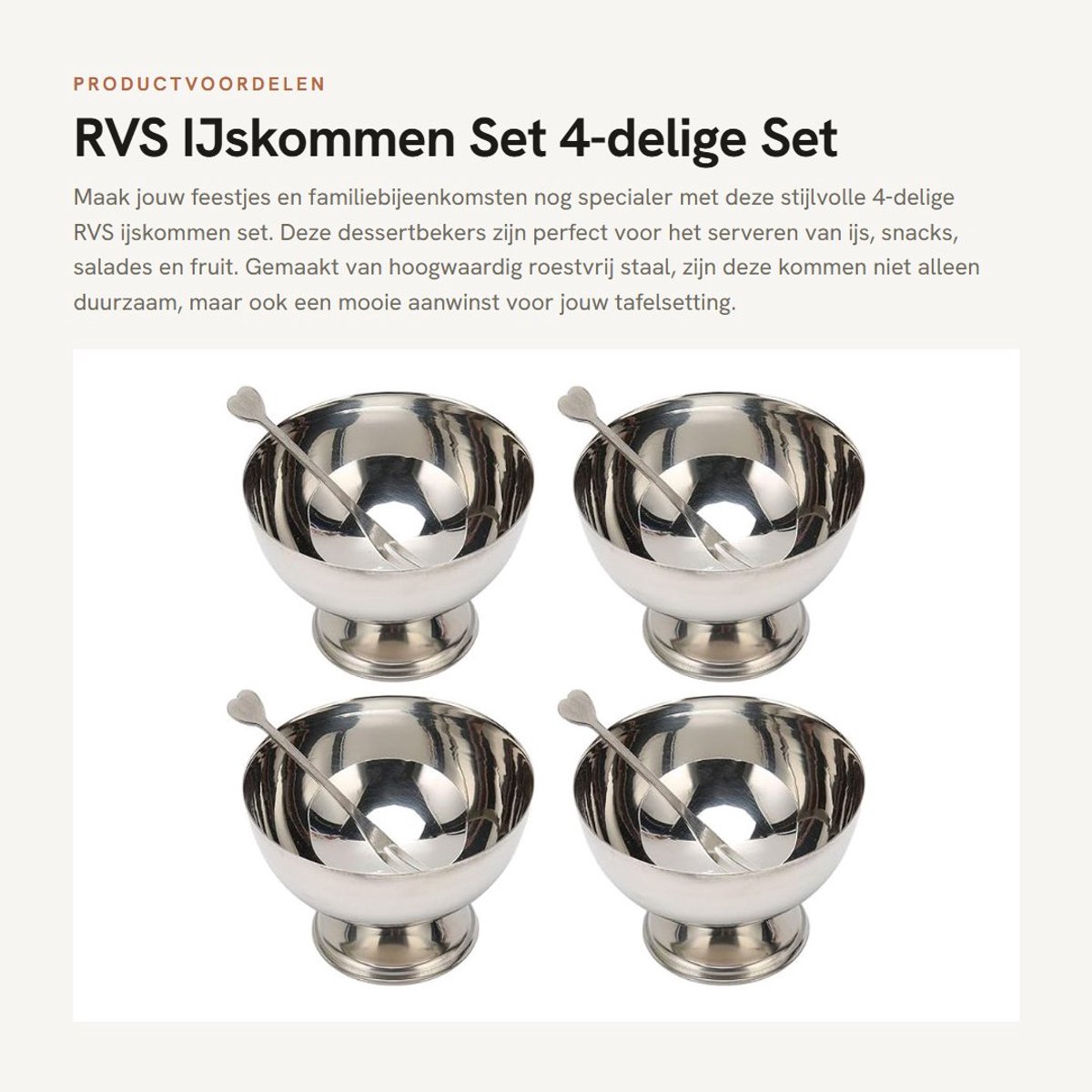 Dailygoods- Ijsbowl Set - 4 Stuks - Roestvrij Stalen Dessertkommen - Inclusief 4 Stuks Vorken - Geschikt voor Snacks, Fruit, Salade - Duurzaam en Herbruikbaar - Dessertkom