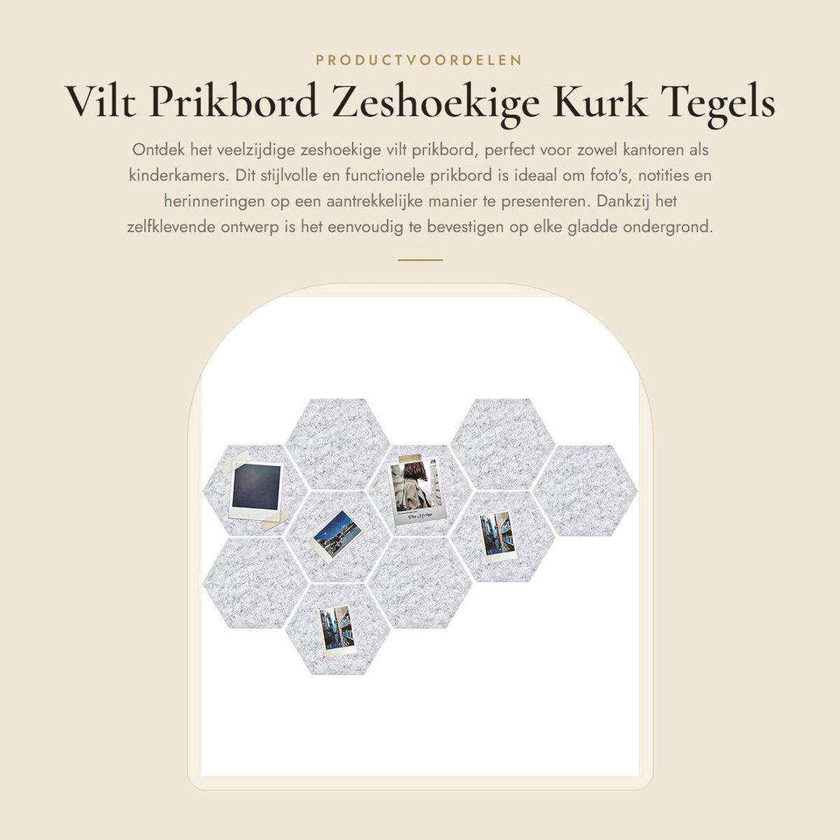 Dailygoods- Prikbord Zeshoekig 10 Stuks - Vilt - Wanddecoratie Kantoor - Fotolijsten Ophangen - Grijs - Dikte 9 mm