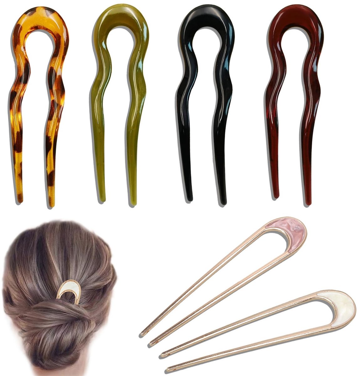 Dailygoods- Haarspelden U-vormig - 6 Stuks - Veelkleurig - Haaraccessoires - Duurzaam - Elegant Design - Haarklemmen