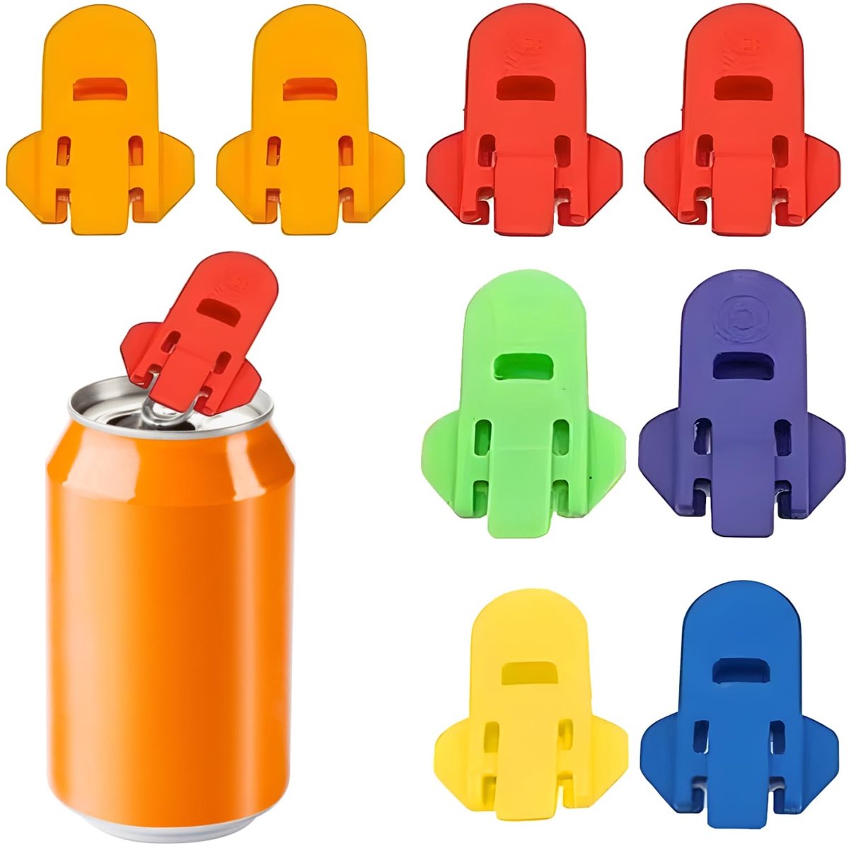 Dailygoods- Drankblikopener 8 Stuks - Ringopener - Eenvoudige Dekselopener - Kunststof - Kleurrijke Set - Innovatief Klikdesign - Blikopener