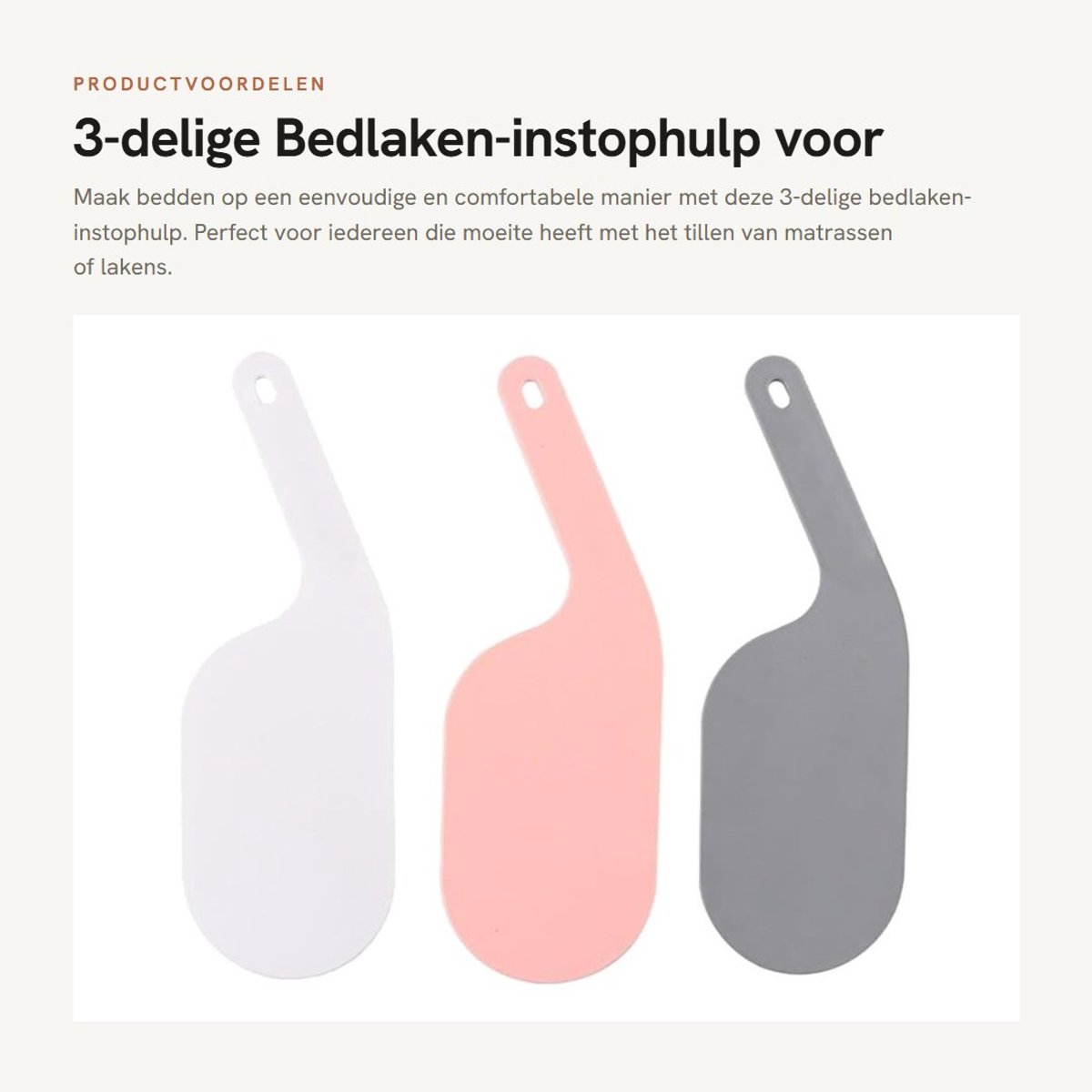 Dailygoods- Bedlaken-Instophulp Ergonomisch - 3-delige Set - Arbeidsbesparend - Vaste Stekker - PP-Kunststof - Gebruiksvriendelijk - Bedopmaaktool
