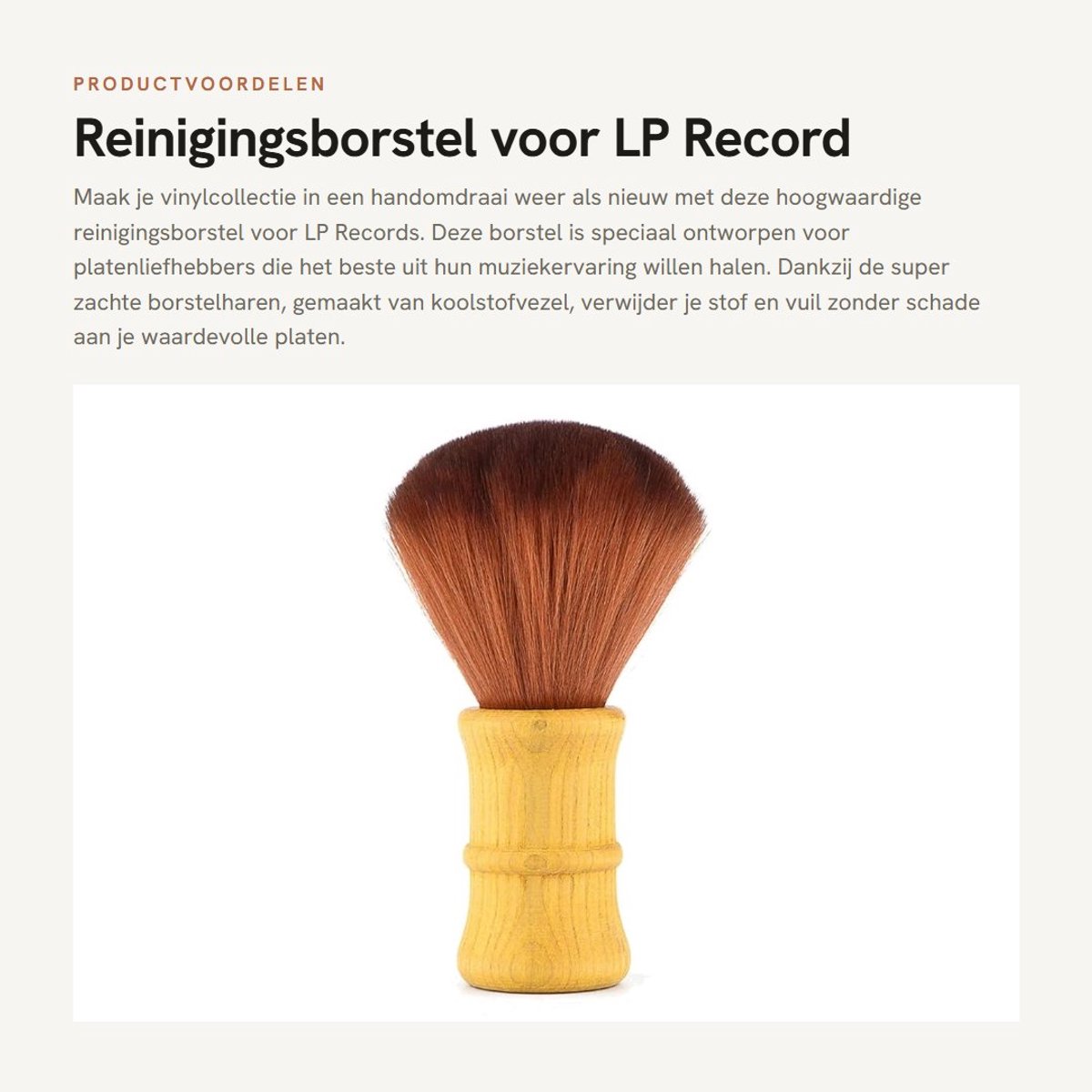 Dailygoods- Reinigingsborstel Antistatisch - Houten Handvat - Carbon Borstelharen - Voor Vinylplaten - 15 cm Lengte - Effectieve Stofverwijdering - Platenborstel