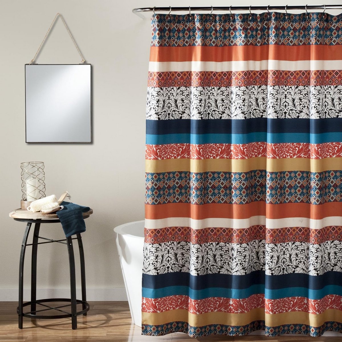 Douchegordijn Stof - Badkamergordijn Gordijn - Badkamer Decoratie - Boho Stijl Ontwerp - 72 x 72 Inch - Turquoise Oranje