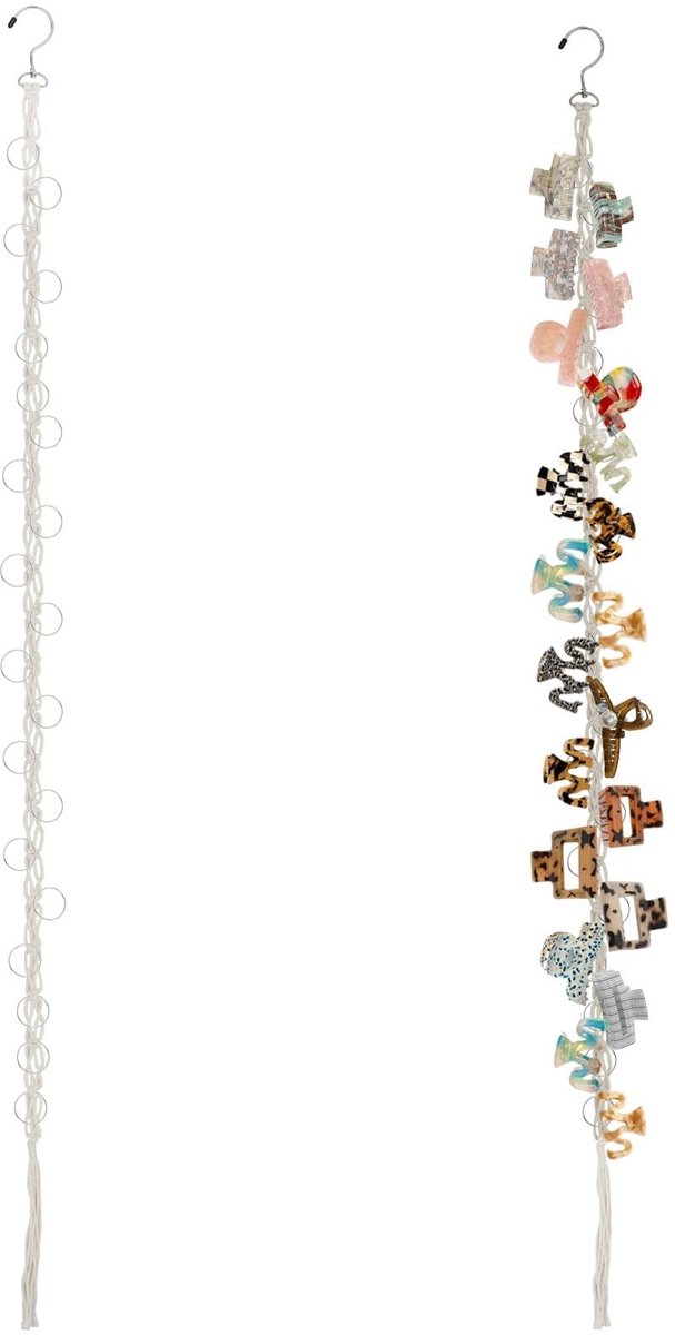 Dailygoods- Haarclip Organizer - Hangende Opbergdoos - Draaibare Haak - 20 Metalen Ringen - Katoen - Flexibele Wanddecoratie