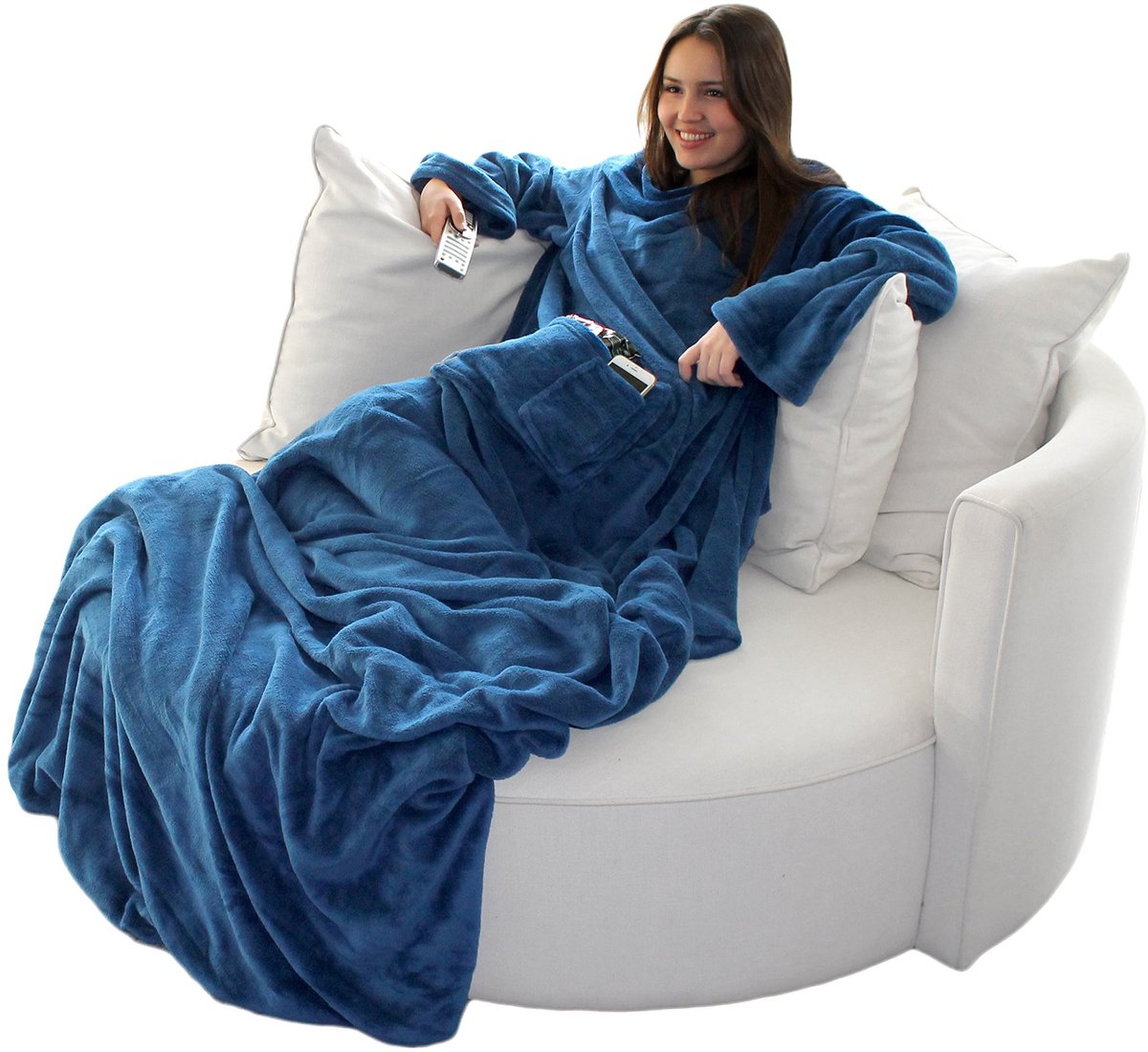 Dailygoods - Wollige tv-deken - Knuffeldeken - Bewegingsvrijheid - 170x200 cm - Voetenzak - Warmte en comfort - Geschikt voor volwassenen - Plaid met...