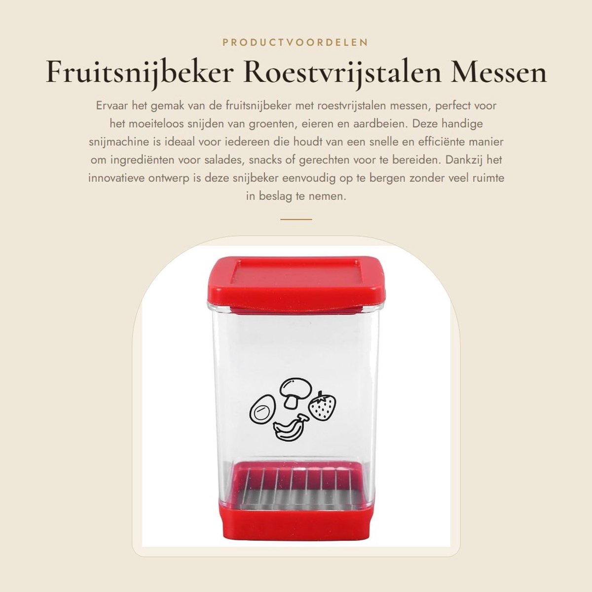 Dailygoods- Fruitsnijbeker - Duurzaam ABS/Roestvrij Staal - Snijmachine Groenten/Fruit - Eenvoudig te Gebruiken - Handig Ontwerp - Perfecte Maat