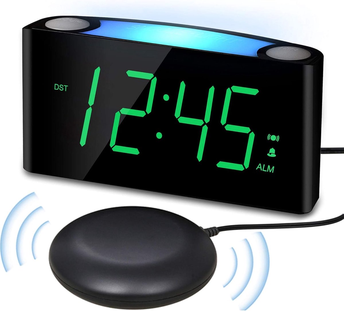 Wekker met Bedshaker - Digitale Klok - Opstaan - Extra Luid - 7 inch display - Zwart