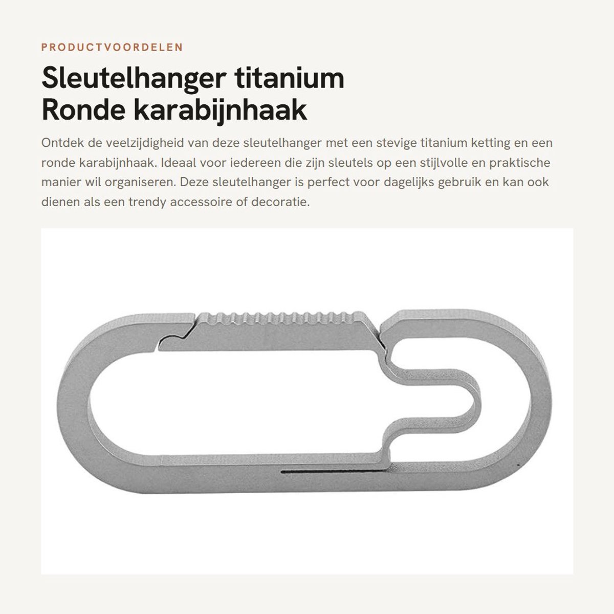 Dailygoods- Sleutelhanger titanium - Karabijnhaak - Sleutelring - Sleutelhanger met ketting - Lichtgewicht - Duurzaam design - Corrosiebestendig