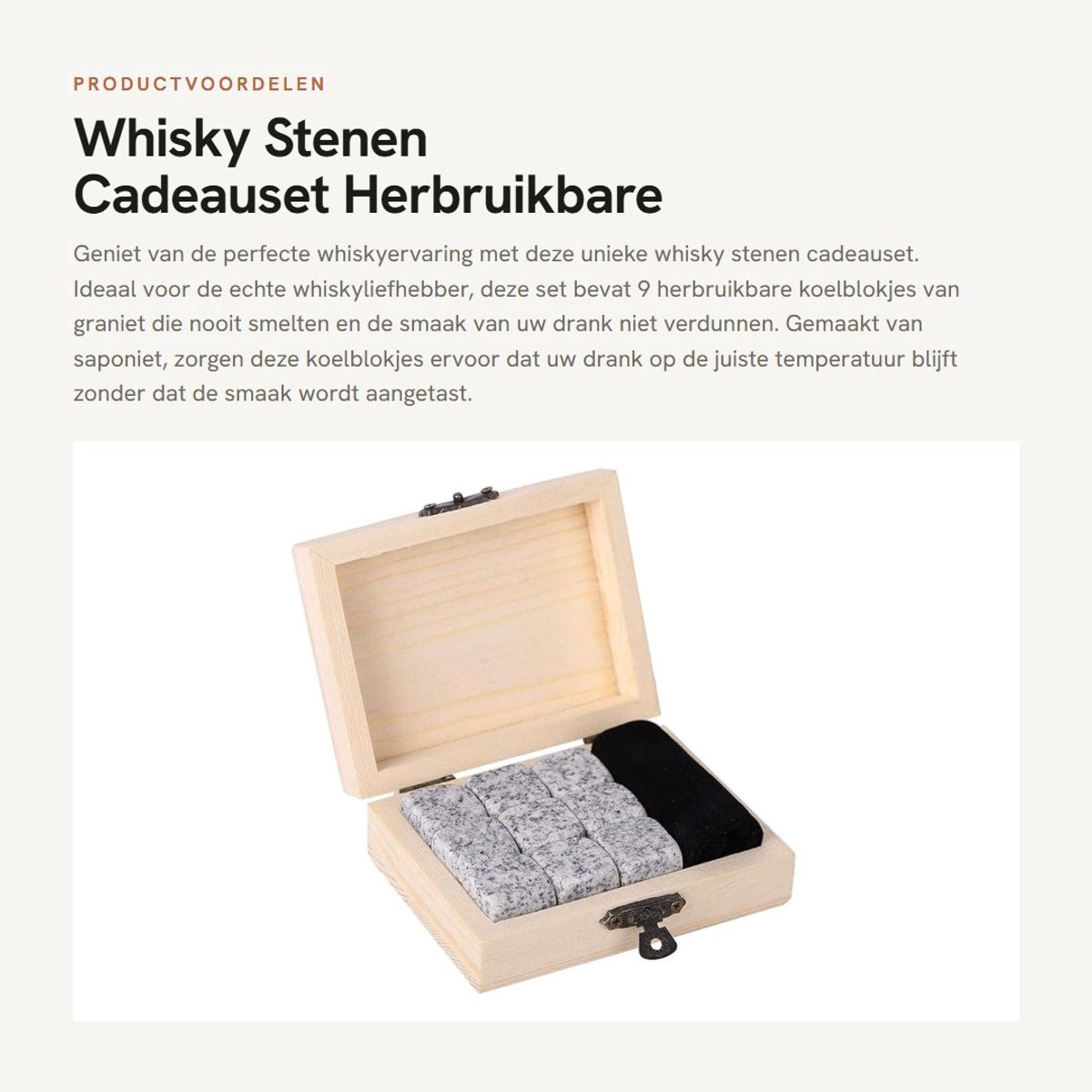 Dailygoods- Whisky Stenen Cadeauset - 9 Herbruikbare Koelblokjes van Graniet - Houten Doos - Veilig en Gezond - Perfect Cadeau voor Drankliefhebbers - Behoudt Smaak zonder Smelten - Koelstenen