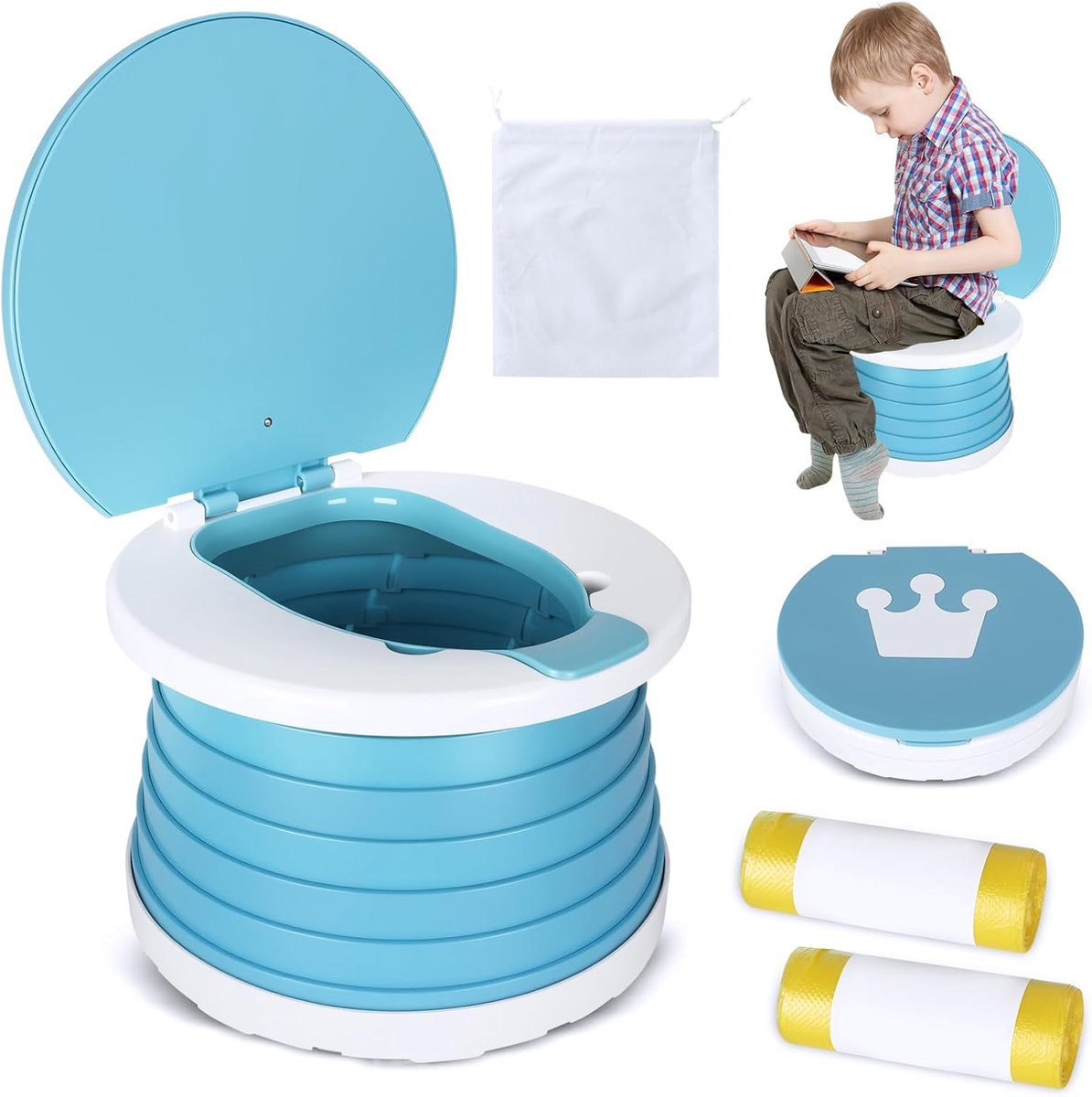 Kinderpotje Op Reis - Draagbaar Toilet - Zindelijkheidstraining Onderweg - Opvouwbaar en Compact - Max 40 kg - Grijs