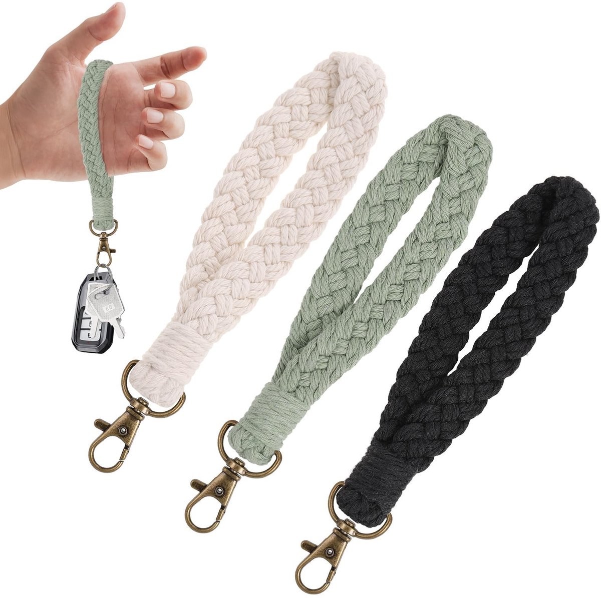 Dailygoods- Sleutelhanger 3 Stuks - Macramé Sleutelhanger - Boho Sleutelhanger - Sleutelhanger Dames - Sleutelhanger met Koord - 18,5 cm Lengte - Sleutelband