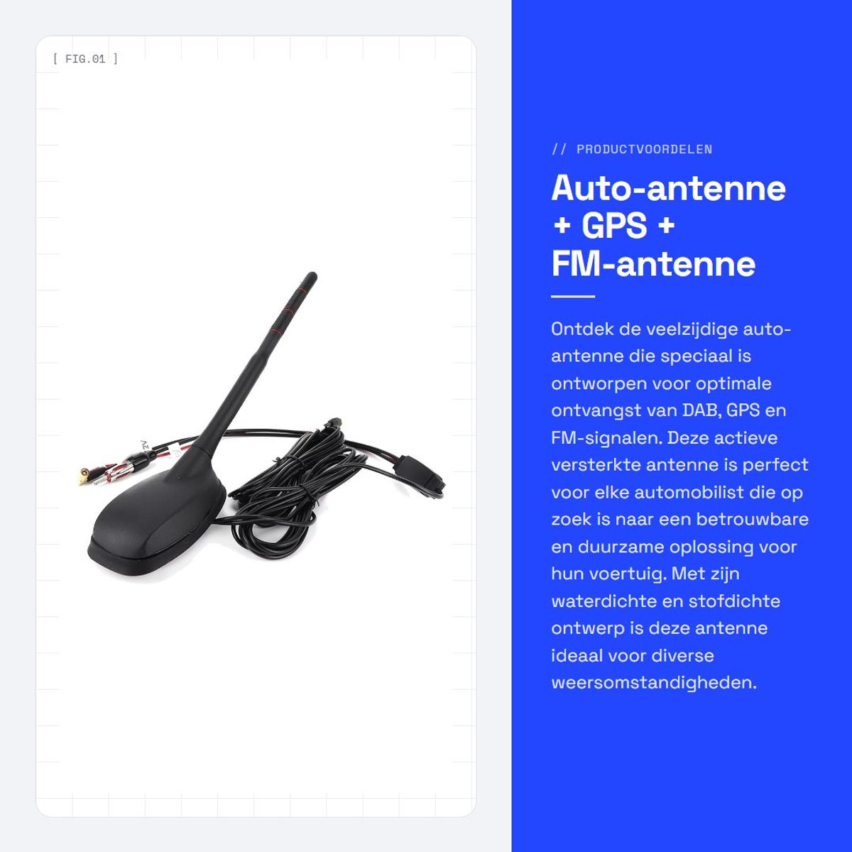 Dailygoods- Auto-antenne DAB + GPS + FM - Waterdicht - Actief Versterkt - Universeel - Plug & Play - ABS/PVC Materiaal