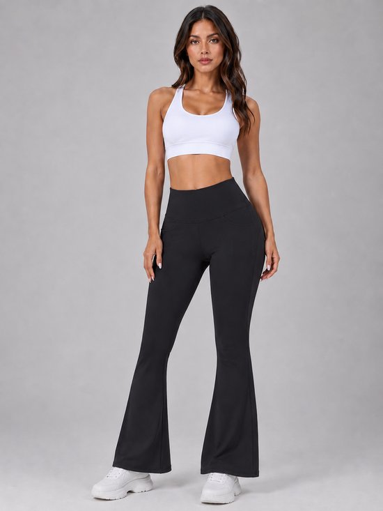 SparkNine Solofit flare broek met voor- en achterzakken - dames legging - 4 handige legging - M - zwart - hoge taille - elastisch & comfortabel — afbeelding 5