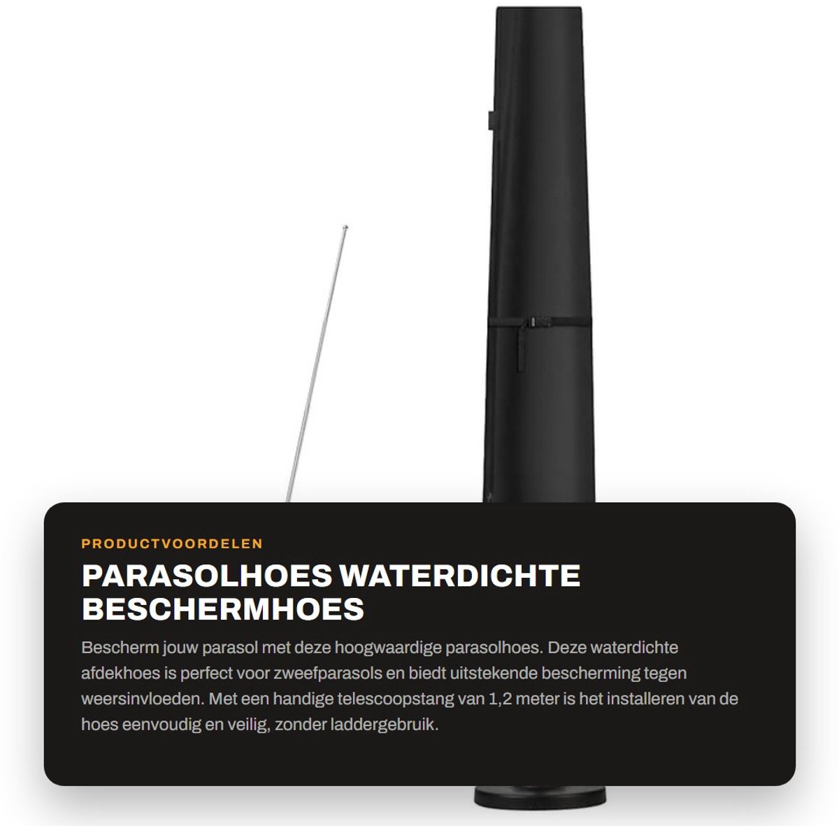 Dailygoods- Parasolhoes waterdicht - Beschermhoes voor zweefparasol - Telescoopstang 1,2 m - Bevestigingsriem - Robuuste ritssluiting - 190 x 30/50 cm - Afdekhoes