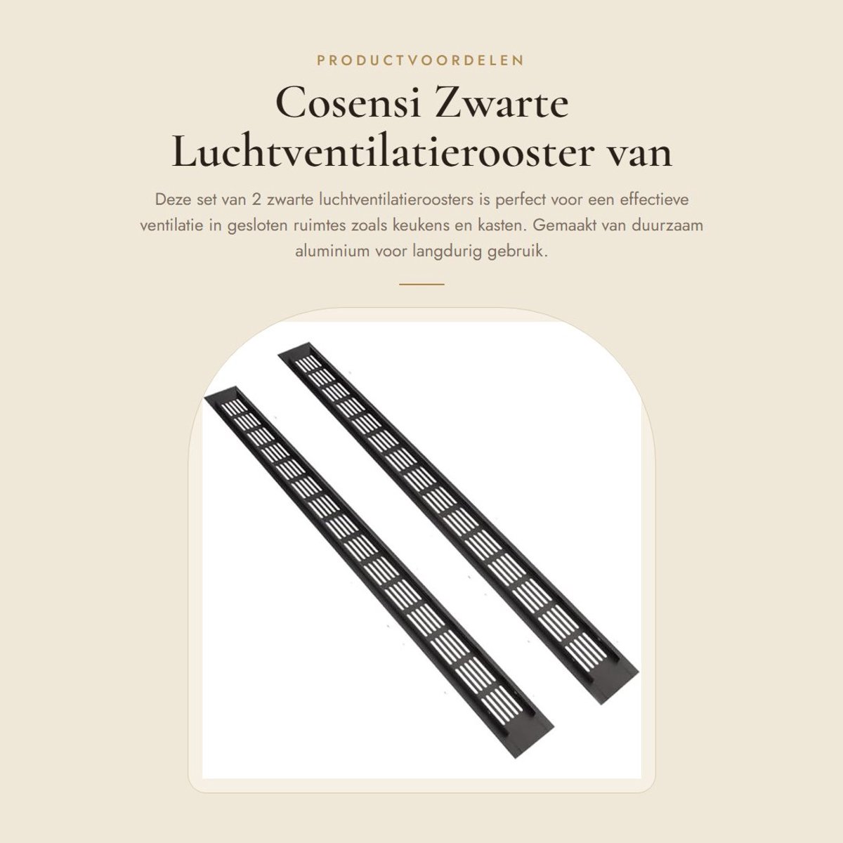 Dailygoods- Luchtventilatierooster 600mm x 50mm - Ventilatierooster Zwart - Aluminiumleger