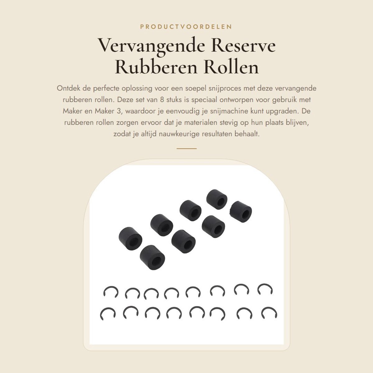 Dailygoods- Rubberen Rollen 8 Stuks - Vervangende Onderdelen - Antislip Wielmatgeleider - Inclusief 16 Borgringen - Compatibel met Maker/Maker 3 - Voorkomt Slippen - Snijmachine Rollen