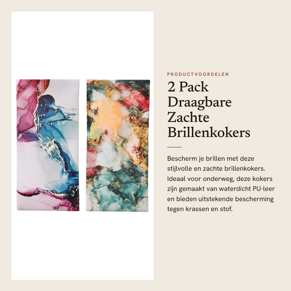 Dailygoods- Brillenkoker Zacht - Brillenkoker Draagbaar - Brillenkoker PU-leer - Brillenkoker Waterdicht - Brillenkoker voor Zonnebrillen - Met Metalen Veerblad - Brillenhoes