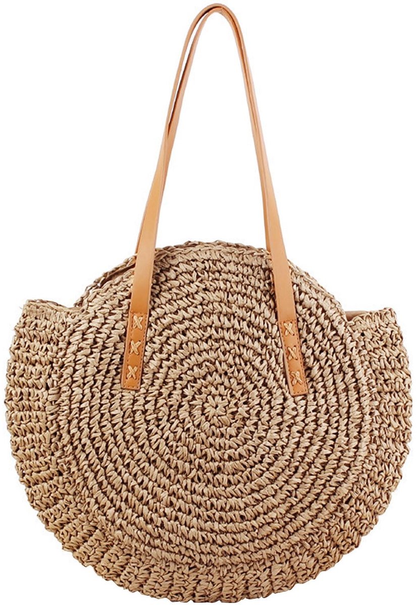 Dailygoods- Schoudertas Dames Retro - Strandtas - Boodschappentas - Gevlochten Tas - Lichtgewicht - Natuurlijke Rotan - Bruin