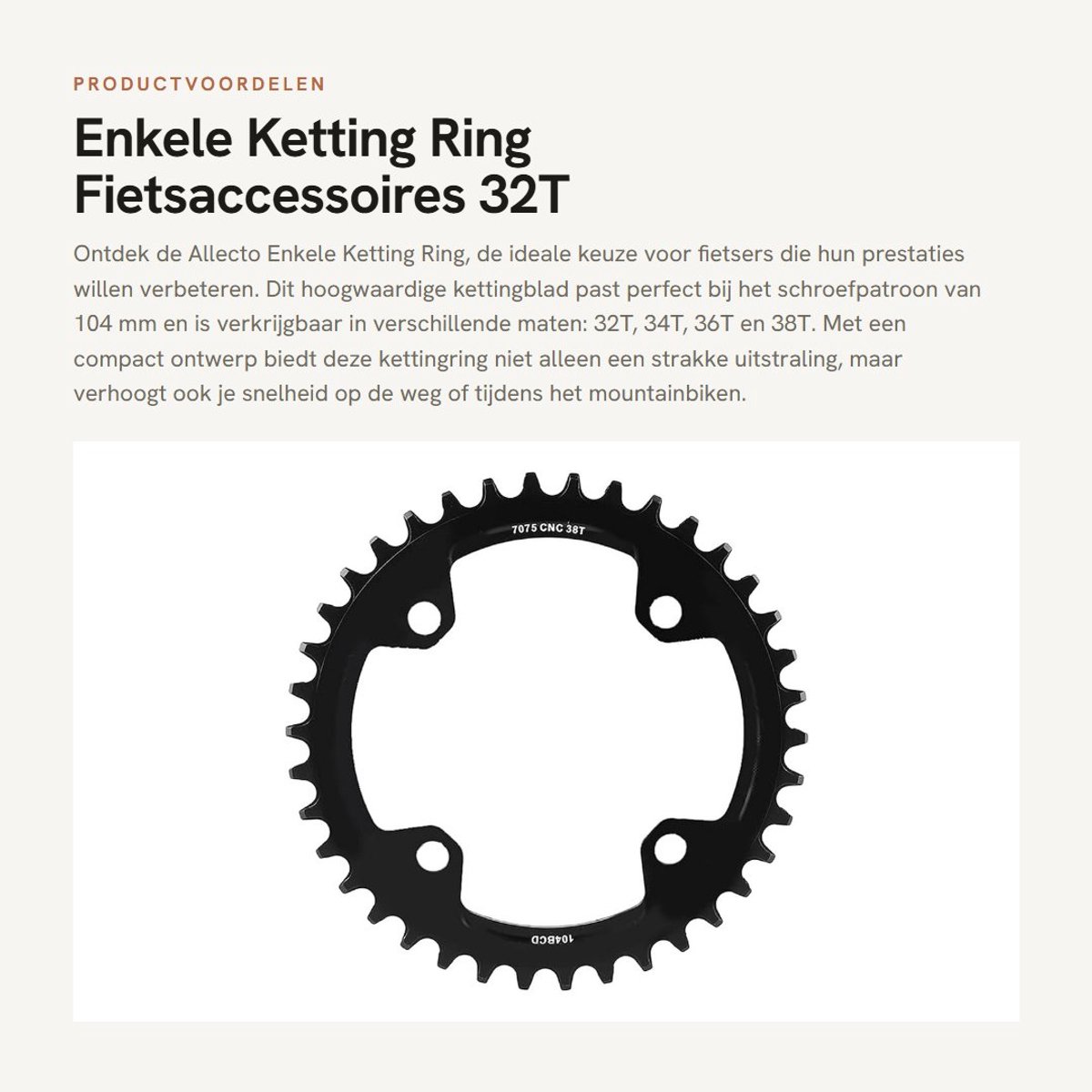 Dailygoods- Enkele Kettingring 32T/34T/36T/38T - 104mm BCD - Fietskettingblad - Eenvoudig te Installeren - Verbeterde Snelheid - Schokbestendig - Fietsblad