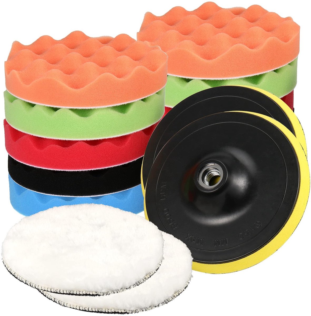 Dailygoods - Auto Polijstpads - Polijstset voor Boormachine - Multifunctioneel - 16 Stuks - Voor Schuren en Waxen - Inclusief M10 Booradapter - Geschi...