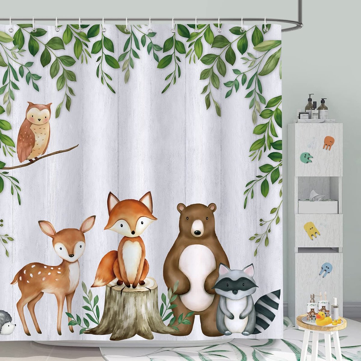 Dailygoods- Douchegordijn 180x180 cm - Bosdieren - Waterdicht - Schimmelbestendig - Polyester - Inclusief 12 Haken - Badgordijn